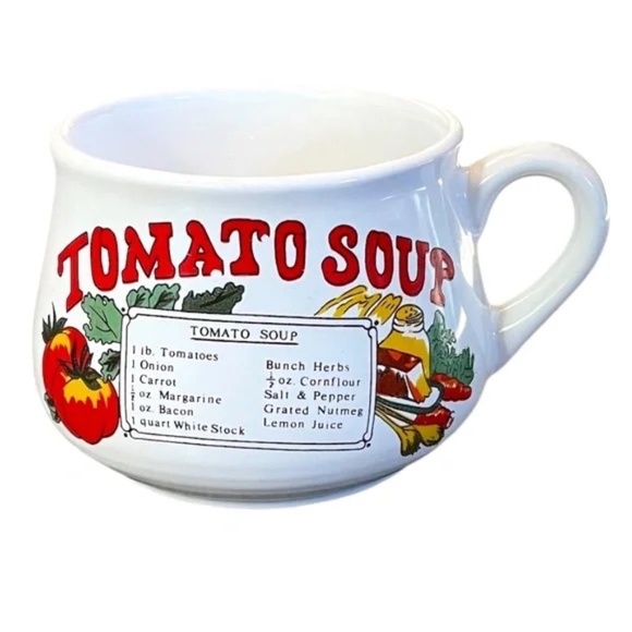 Pair Of Vintage GIFT CRAFT Ceramic 16oz Tomato Soup Bowl Mug W/Handle & Recipe - Picture 2 of 6